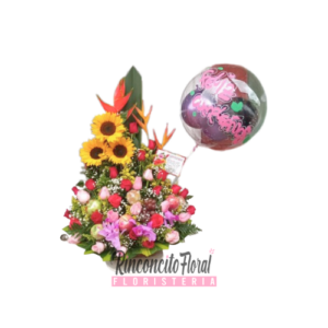 Arreglo Floral Feliz Cumpleaños Con Frutas